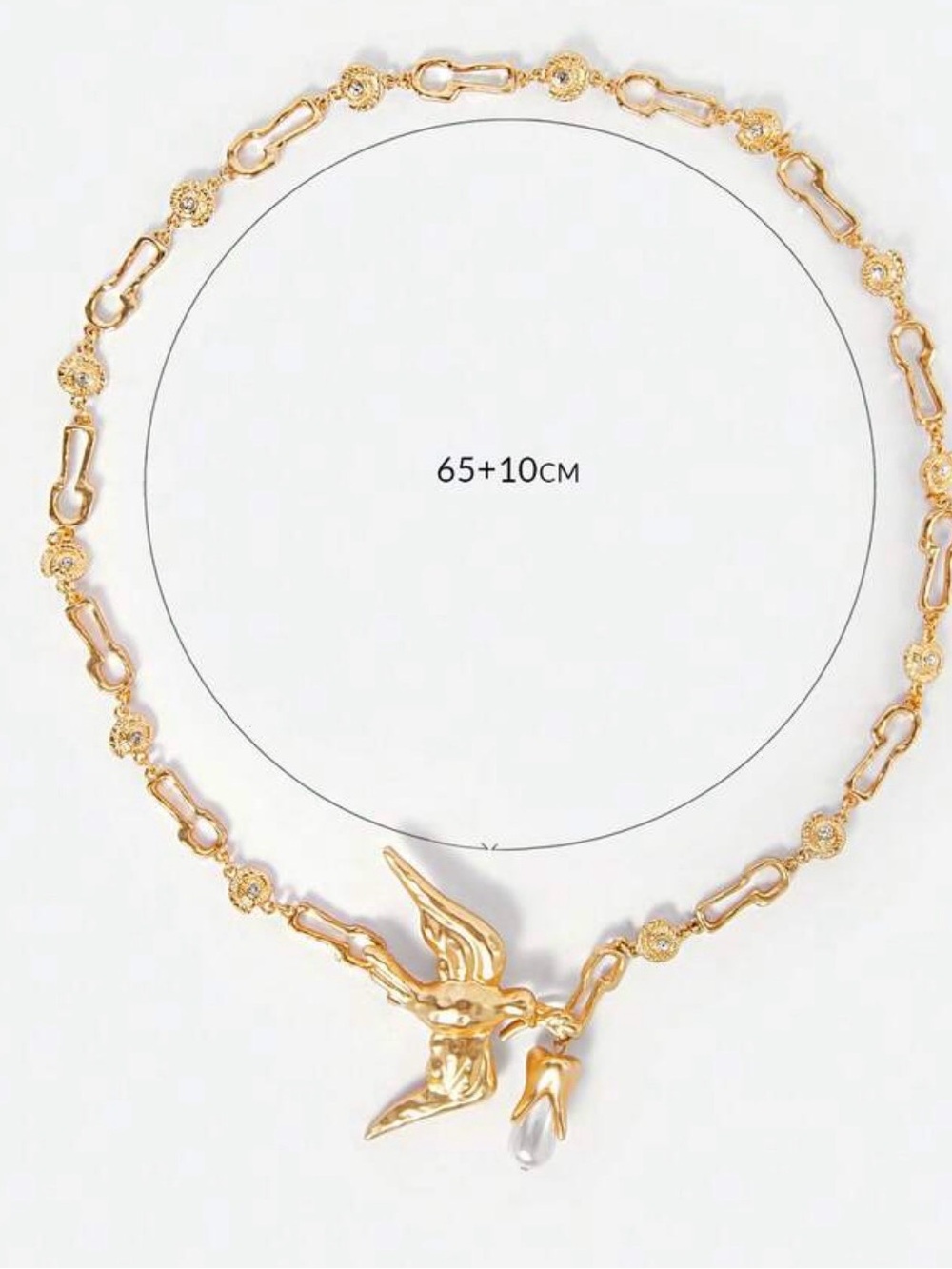 Elegant Gold Bird Lariat Necklace - 18 k Gold - Picture 6 of 7